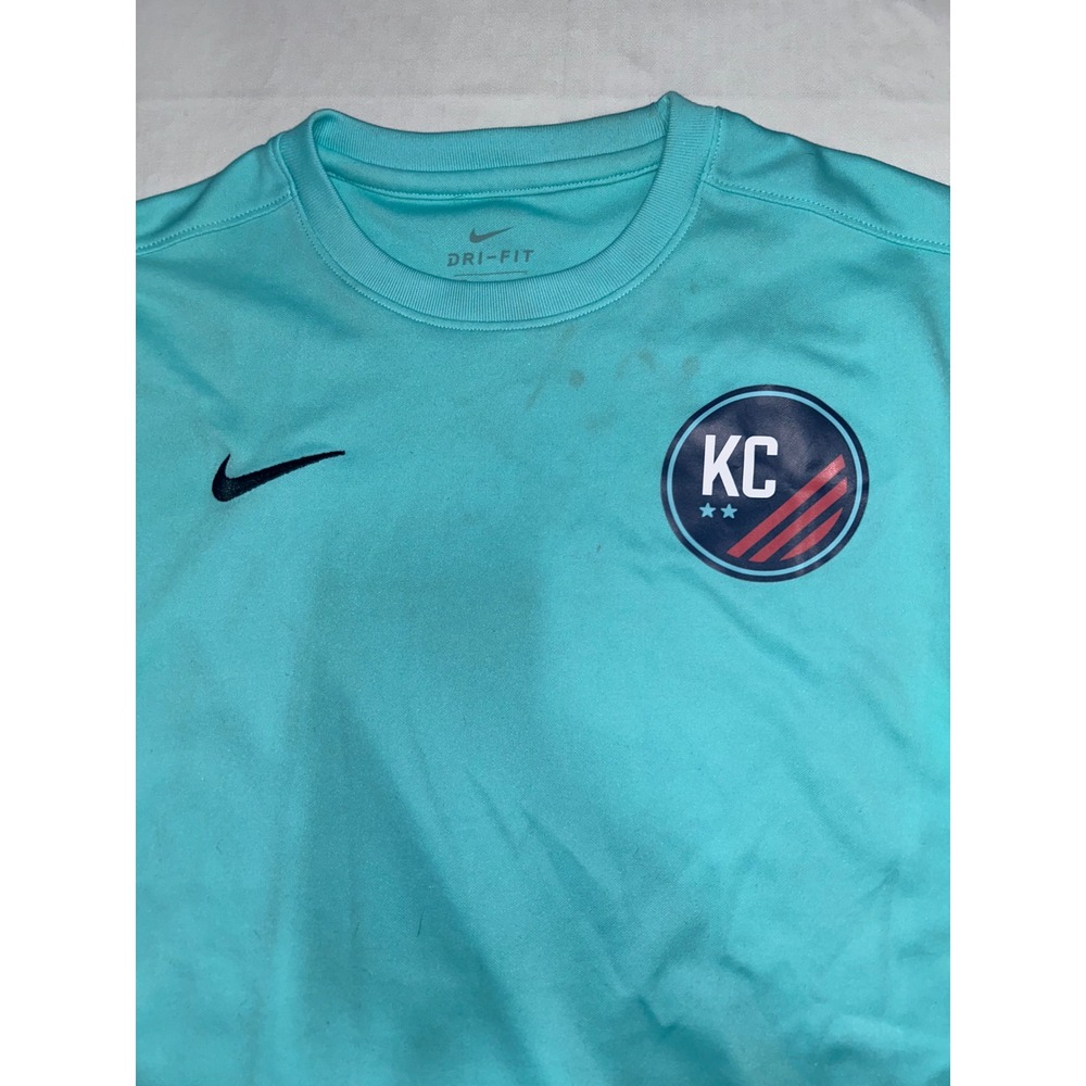 Nike Kids Dri-FIT KC Kansas City Soccer Training Shirt Teal Blue Large L - Picture 3 of 5